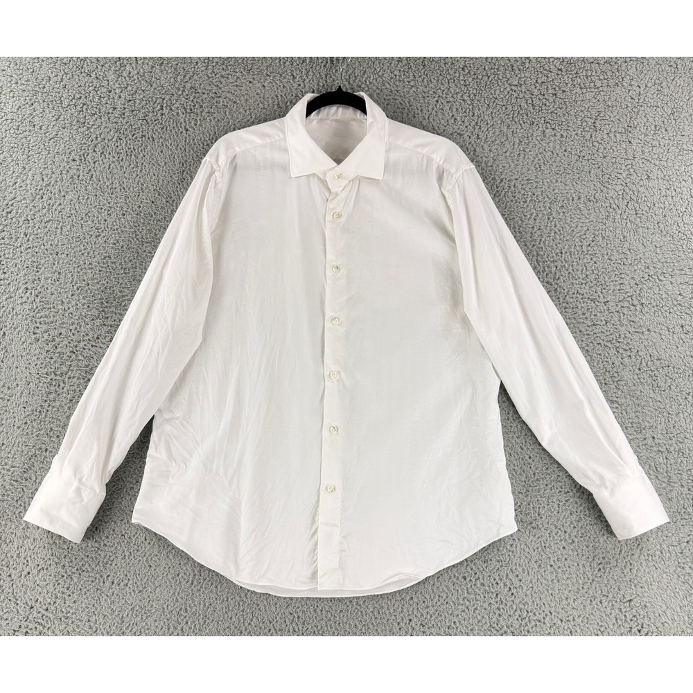 Suitsupply Dress Shirt Mens L White Herringbone Cotton Long Sleeve Spread Collar